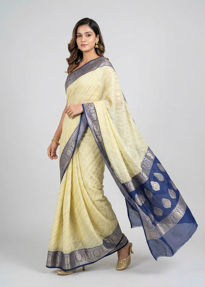 Cream Kora Silk Saree With Blouse Piece