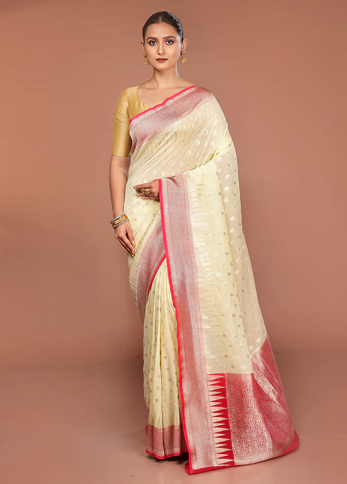 Cream Kora Silk Saree With Blouse Piece - Image 2