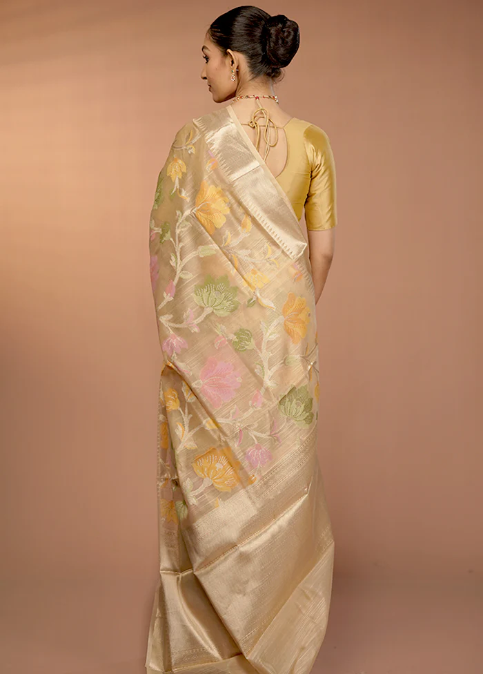 Cream Kora Silk Saree With Blouse Piece - Image 3