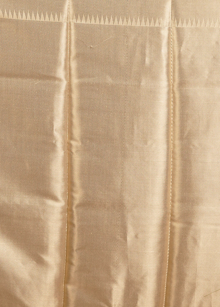 Cream Kora Silk Saree With Blouse Piece - Image 5