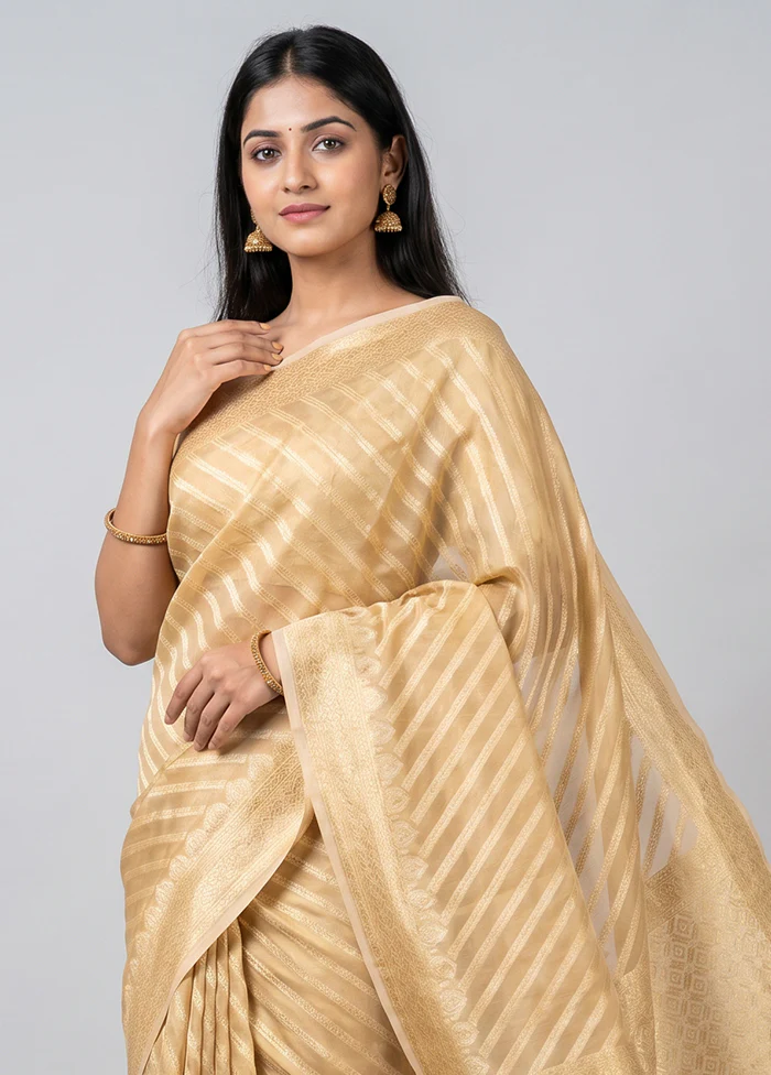 Cream Kora Silk Saree With Blouse Piece - Image 2