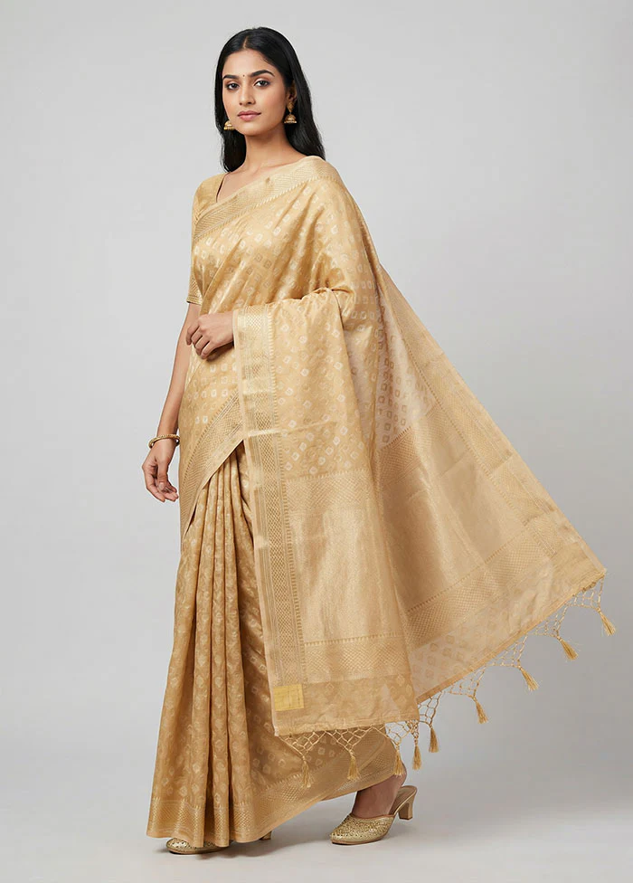 Cream Kora Silk Saree With Blouse Piece