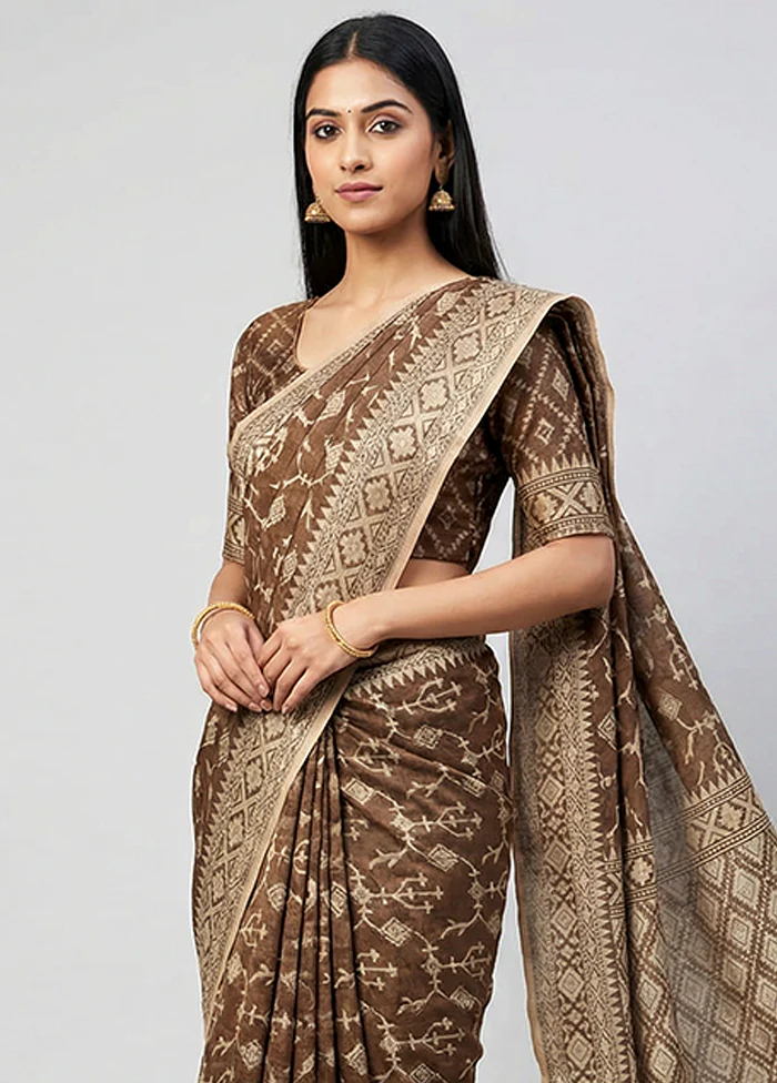 Cream Kora Silk Saree With Blouse Piece - Image 2