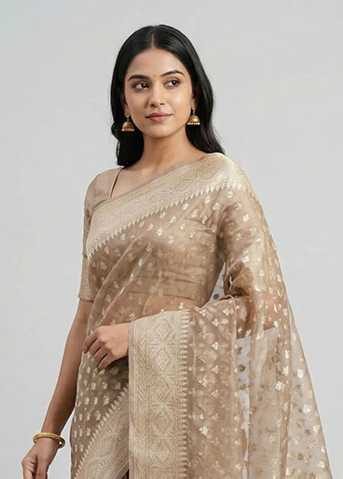 Cream Kora Silk Saree With Blouse Piece - Image 2