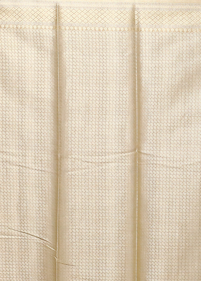 Cream Kora Silk Saree With Blouse Piece - Image 5