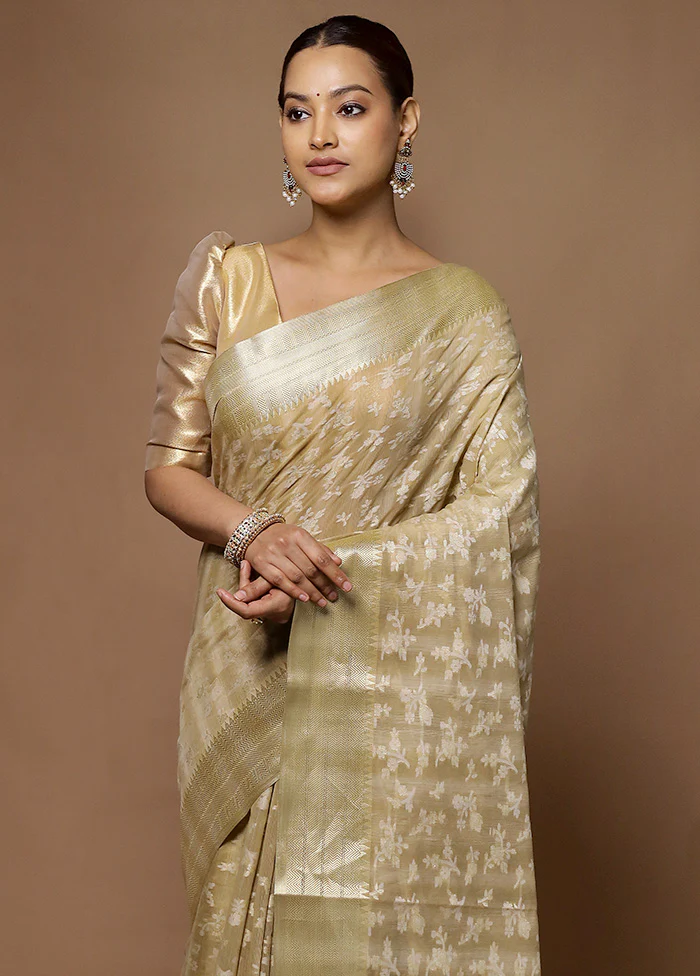 Cream Kora Silk Saree With Blouse Piece - Image 2