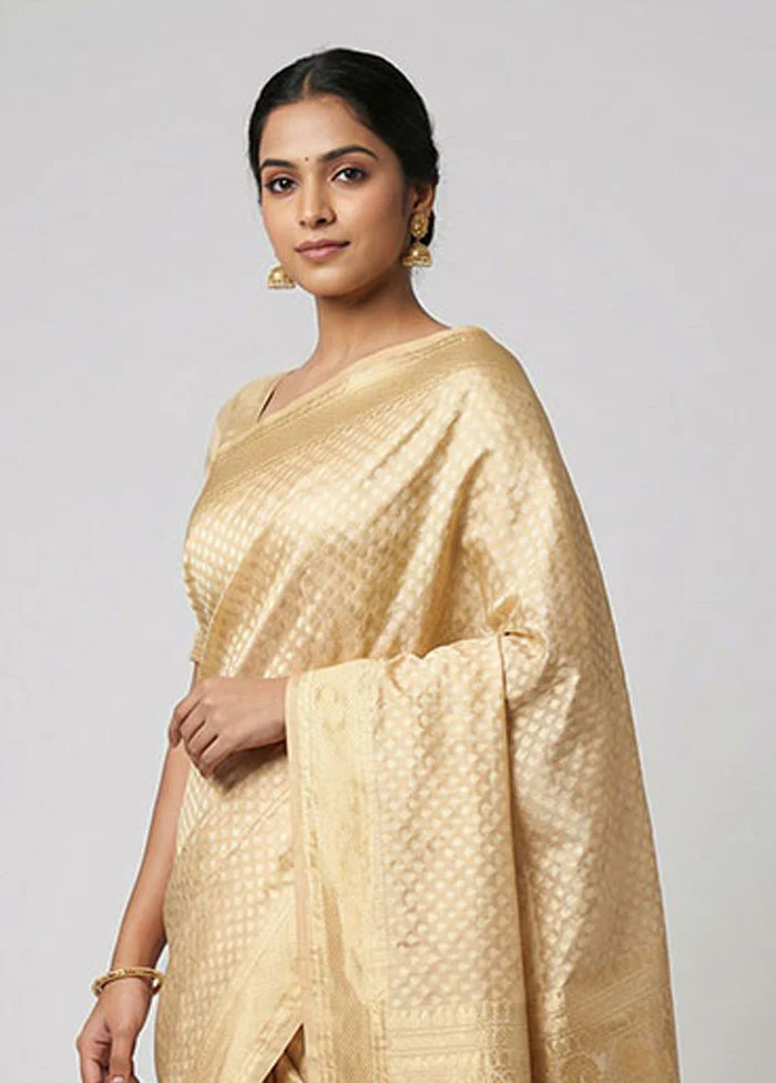 Cream Kora Silk Saree With Blouse Piece - Image 2