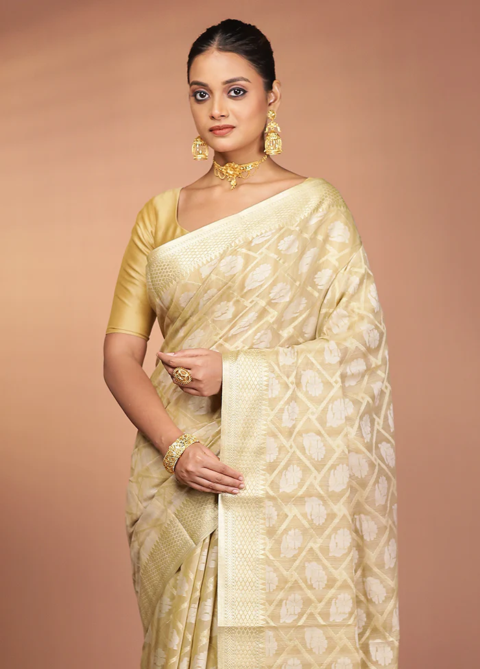 Cream Kora Silk Saree With Blouse Piece