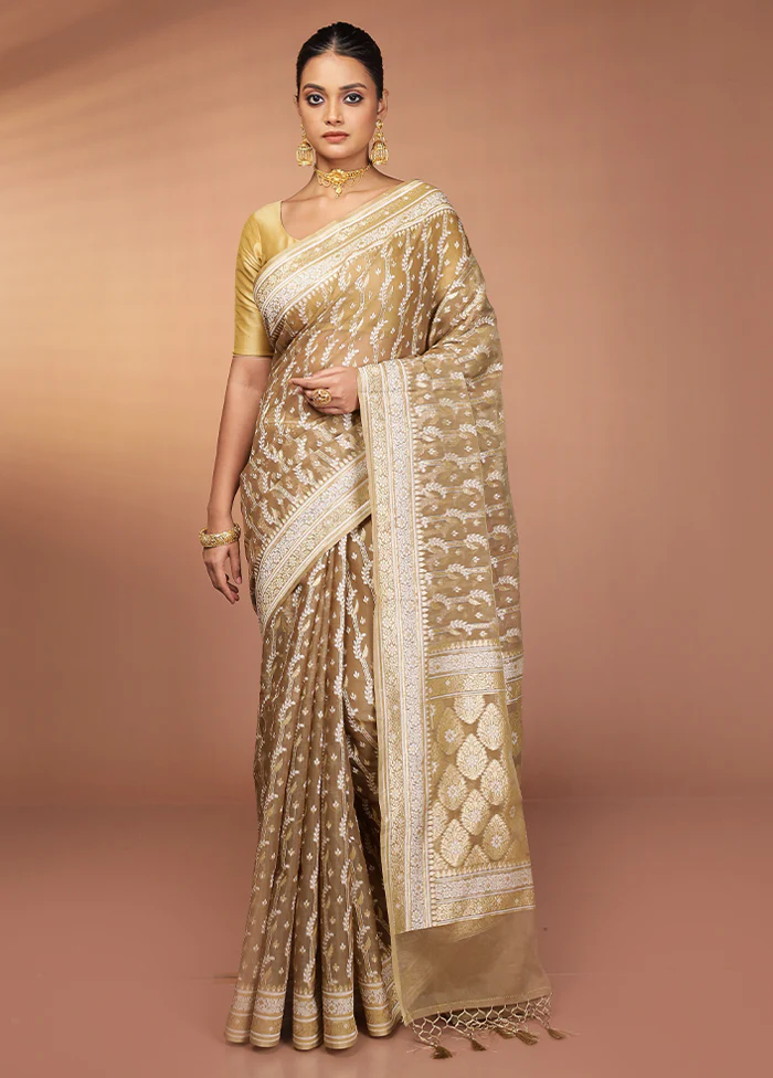 Cream Kora Silk Saree With Blouse Piece - Image 2