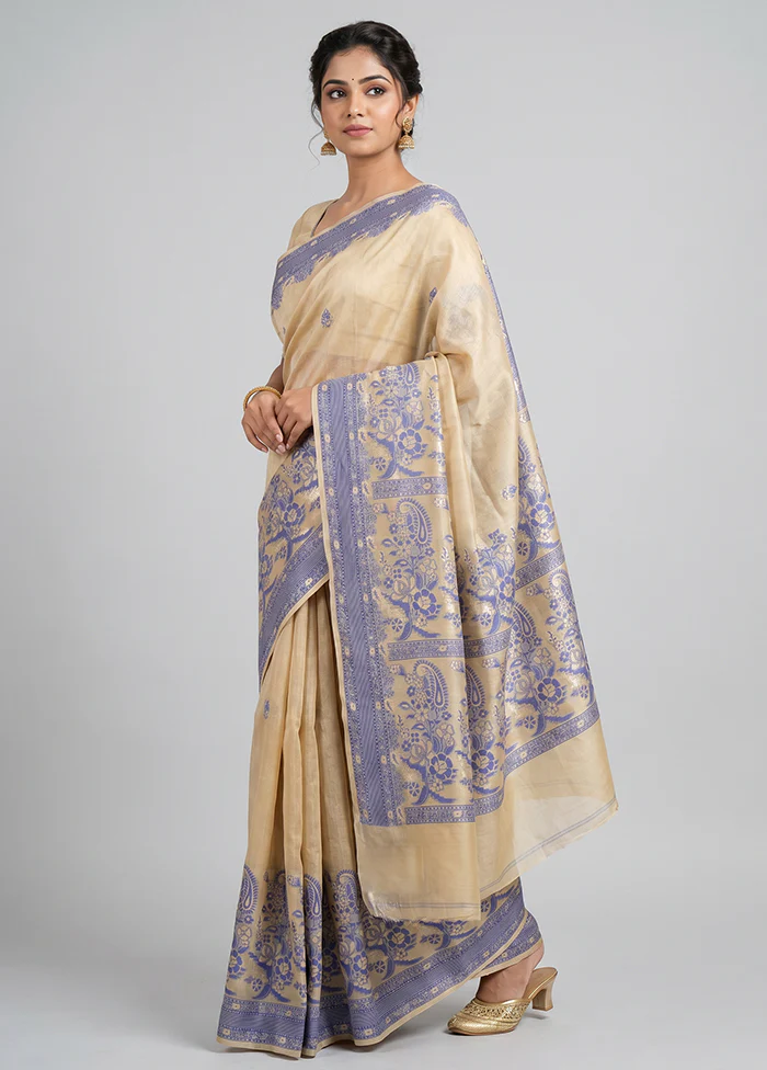 Cream Kora Silk Saree With Blouse Piece