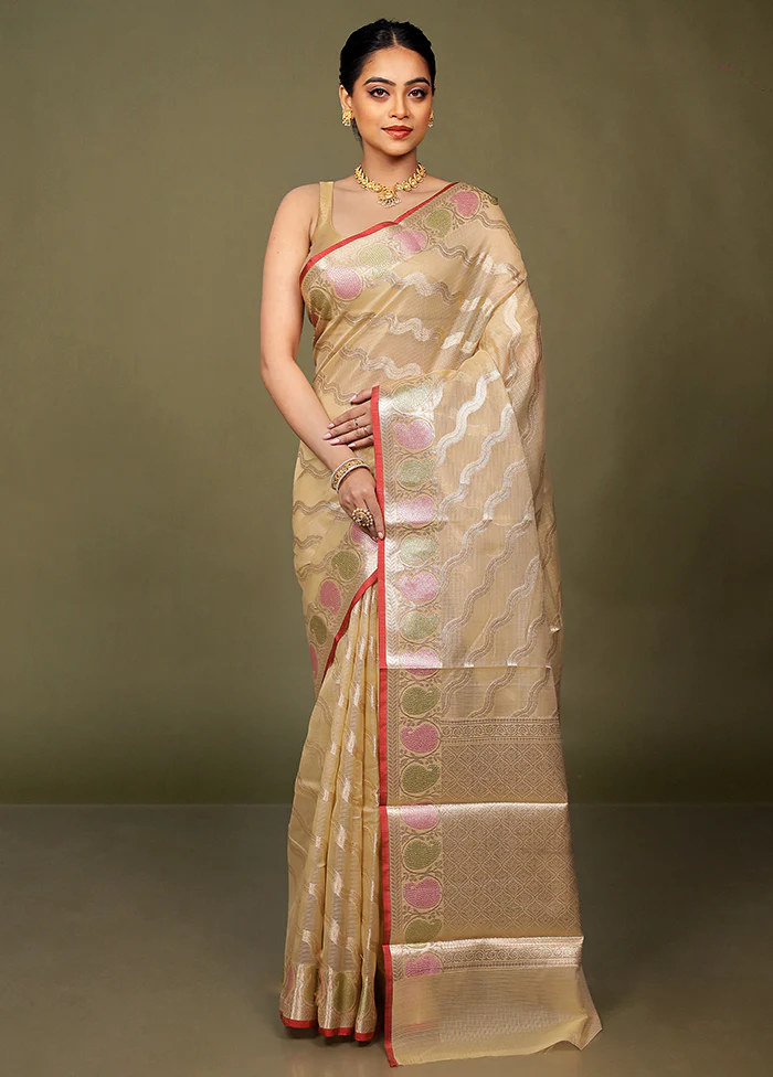Cream Kora Silk Saree With Blouse Piece - Image 2