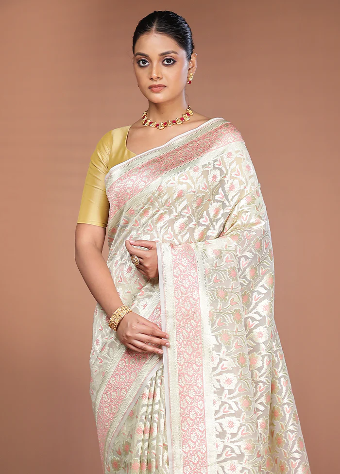 Cream Kora Silk Saree With Blouse Piece