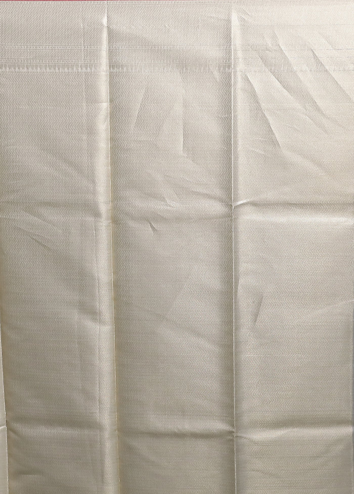 Cream Kora Silk Saree With Blouse Piece - Image 5