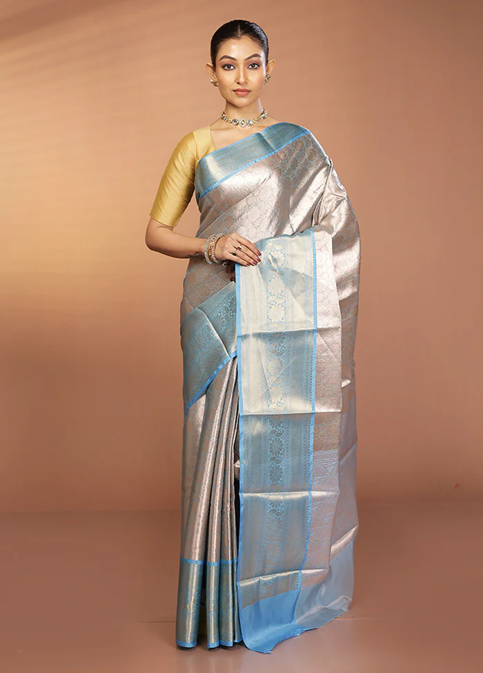 Cream Kora Silk Saree With Blouse Piece - Image 2