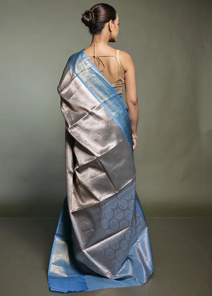 Cream Kora Silk Saree With Blouse Piece - Image 3