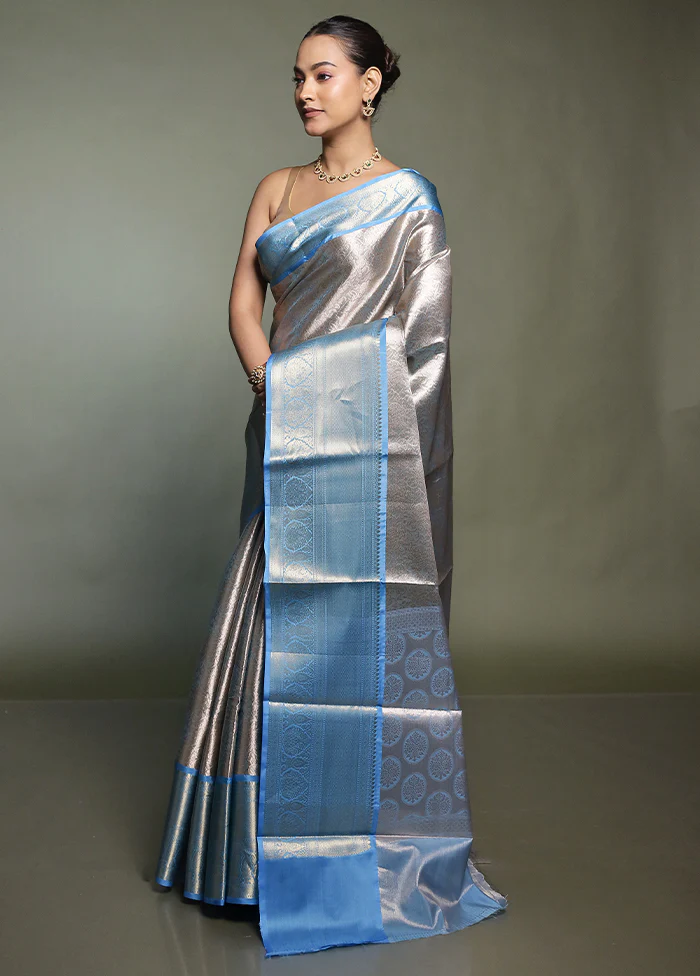 Cream Kora Silk Saree With Blouse Piece - Image 4