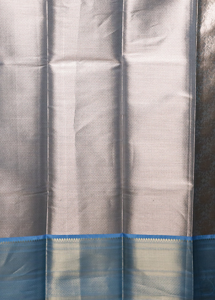 Cream Kora Silk Saree With Blouse Piece - Image 5