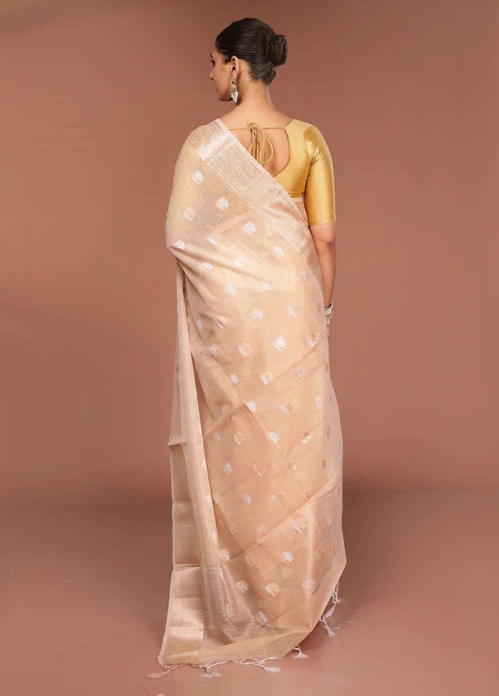 Cream Kora Silk Saree With Blouse Piece - Image 3
