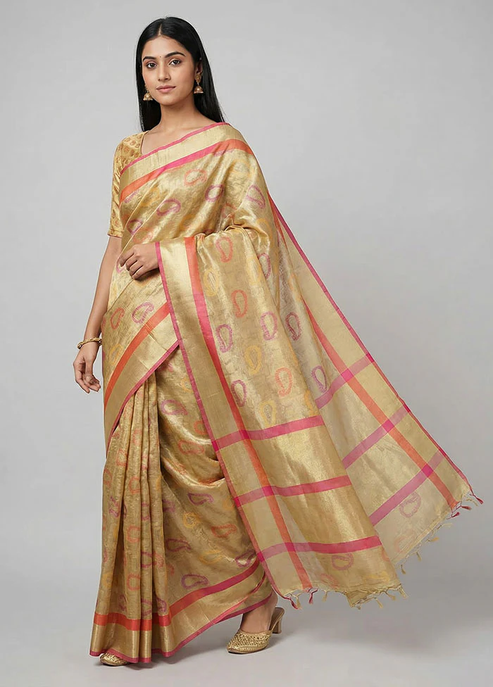 Cream Kora Silk Saree With Blouse Piece