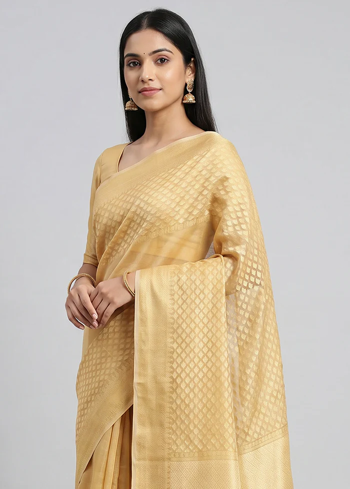 Cream Kora Silk Saree With Blouse Piece - Image 2