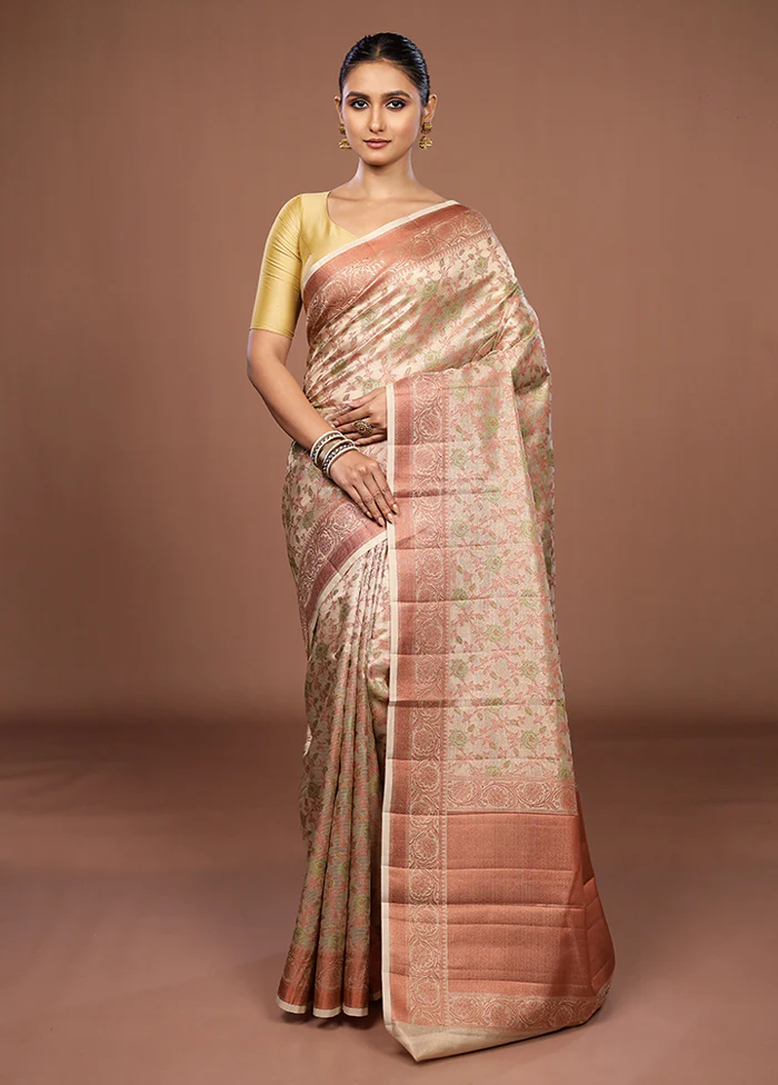 Cream Kora Silk Saree With Blouse Piece - Image 2