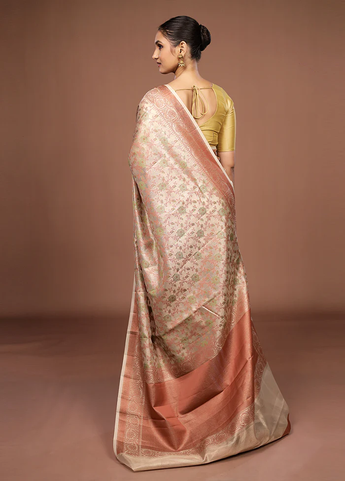 Cream Kora Silk Saree With Blouse Piece - Image 3