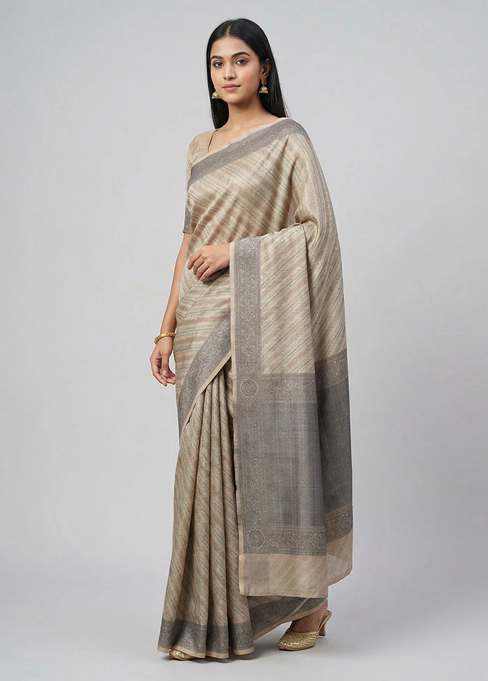 Cream Kora Silk Saree With Blouse Piece