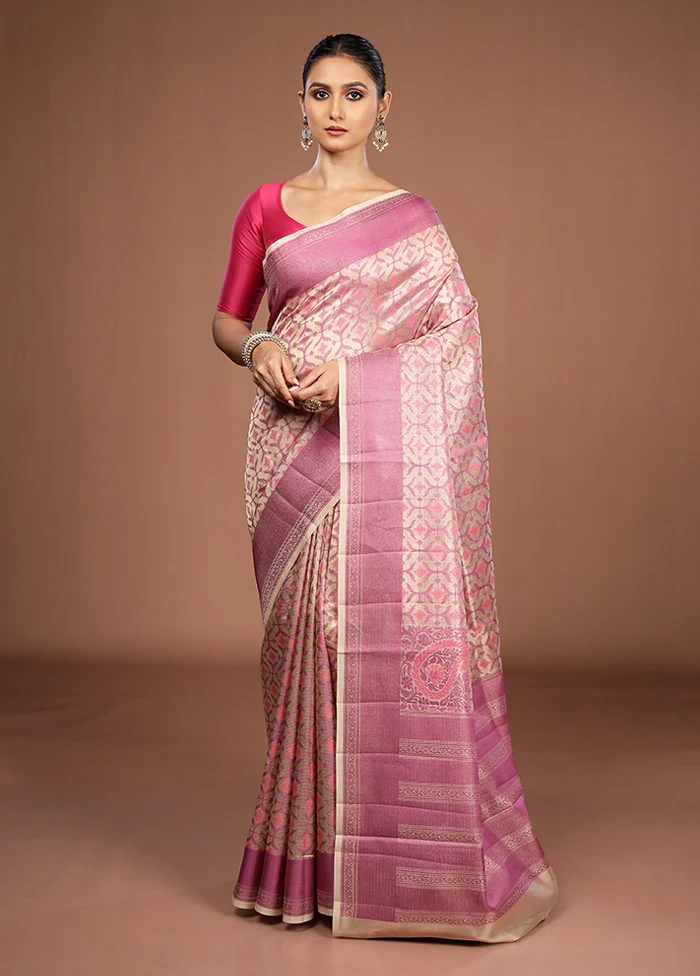 Cream Kora Silk Saree With Blouse Piece - Image 2