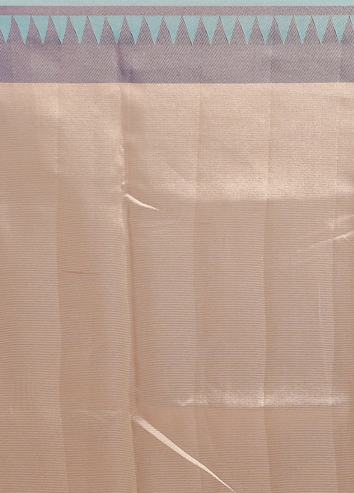 Cream Kora Silk Saree With Blouse Piece - Image 5
