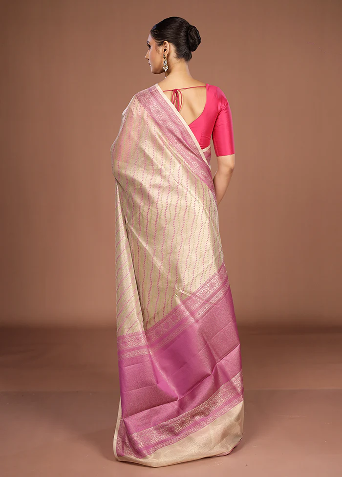 Cream Kora Silk Saree With Blouse Piece - Image 3