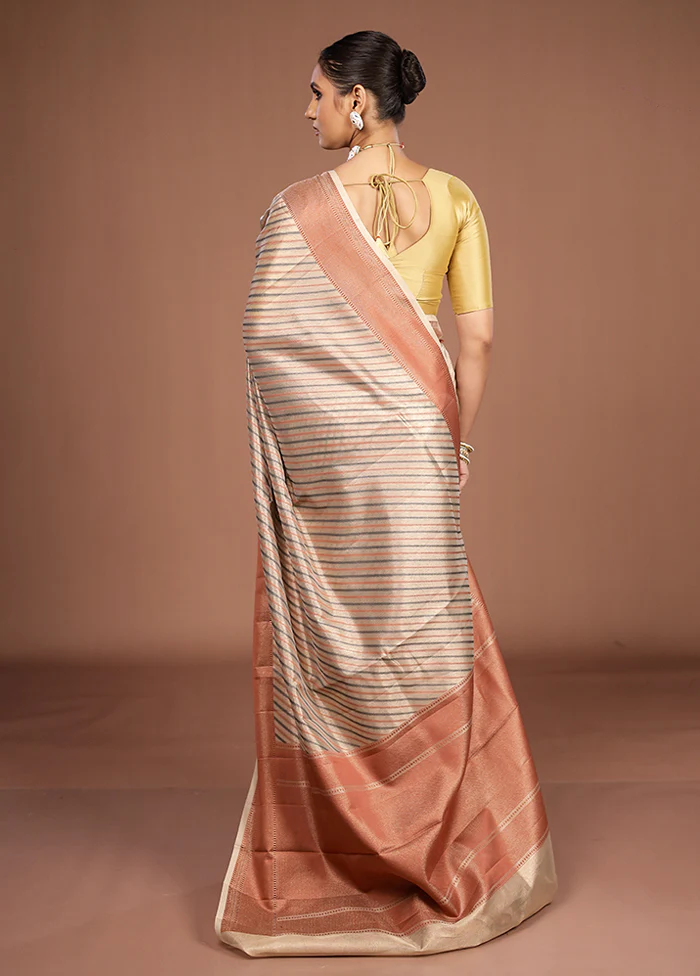 Cream Kora Silk Saree With Blouse Piece - Image 3