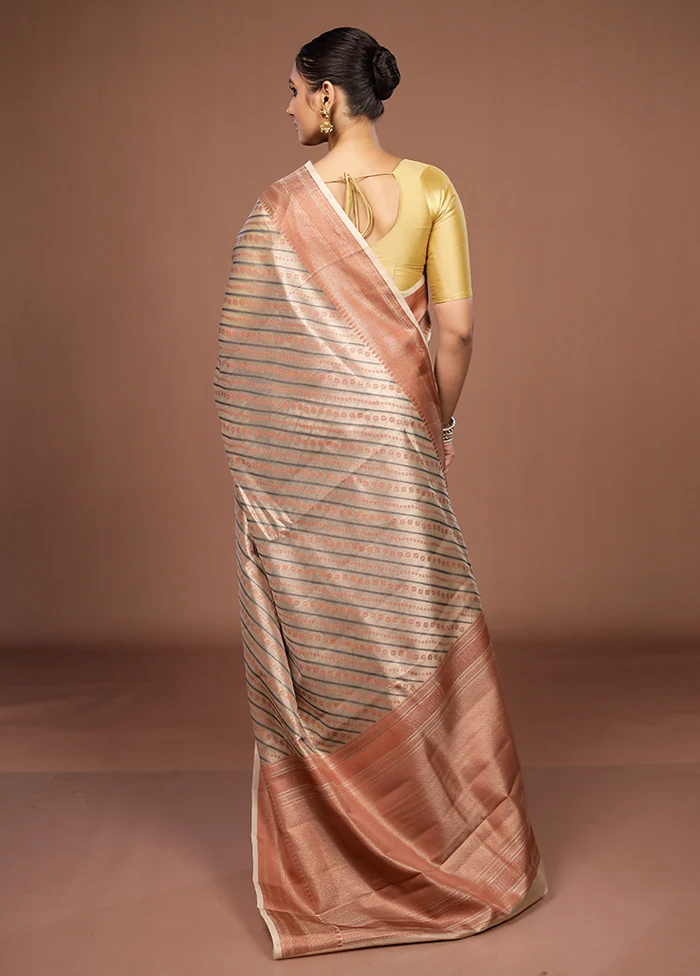 Cream Kora Silk Saree With Blouse Piece - Image 3