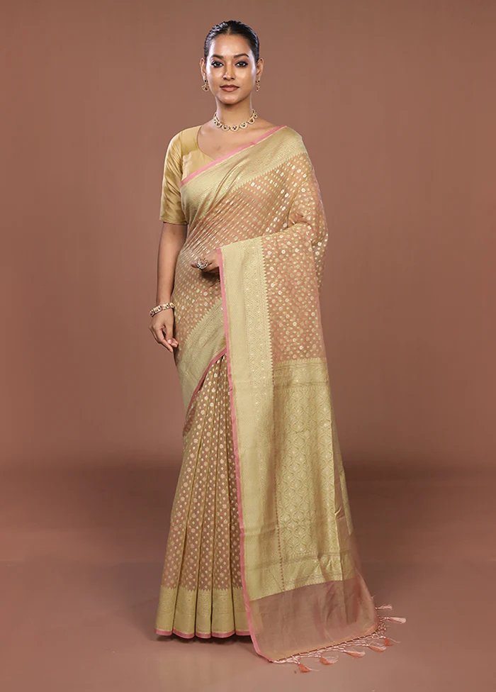 Cream Kora Silk Saree With Blouse Piece - Image 2