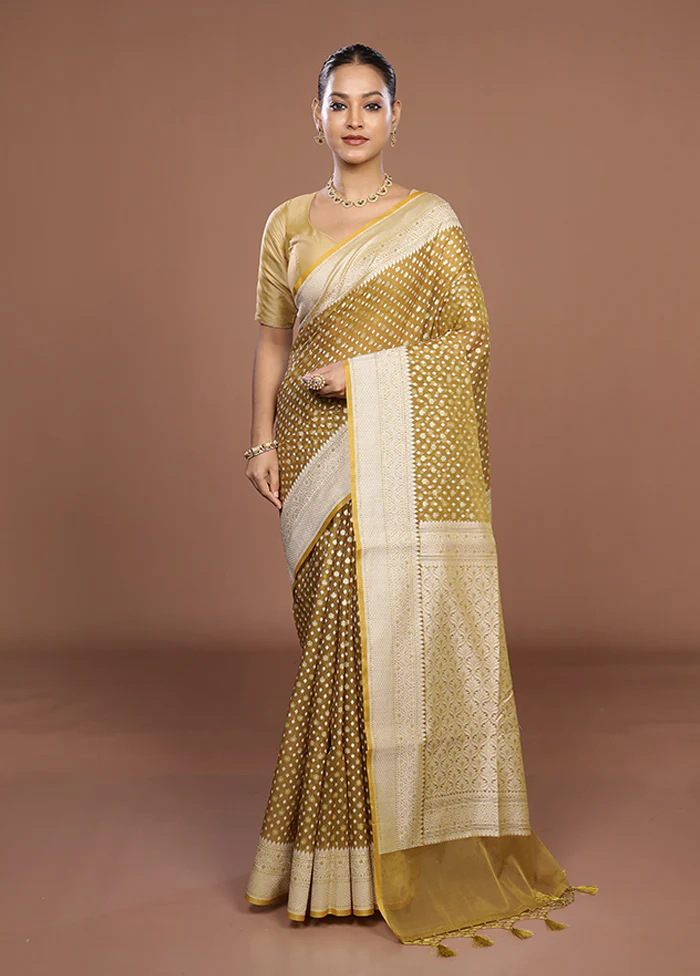 Yellow Kora Silk Saree With Blouse Piece - Image 2