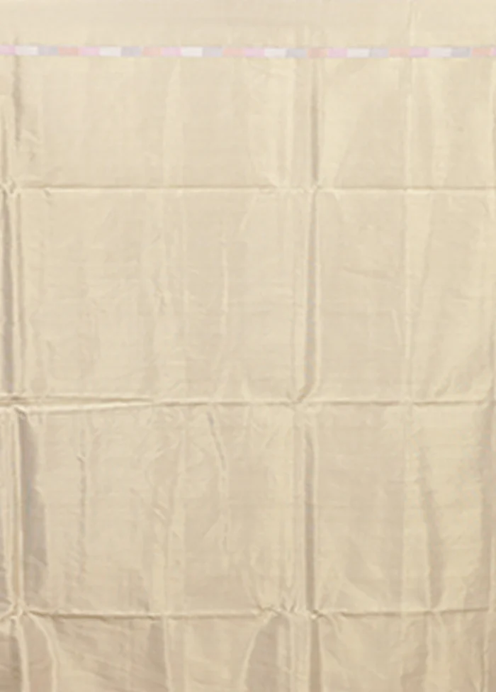 Cream Kora Silk Saree With Blouse Piece - Image 5