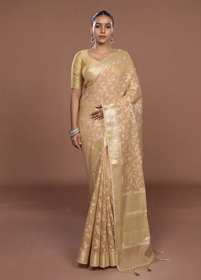Cream Kora Silk Saree With Blouse Piece - Image 2