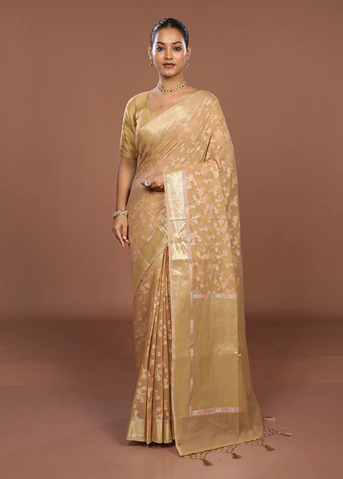 Cream Kora Silk Saree With Blouse Piece - Image 2