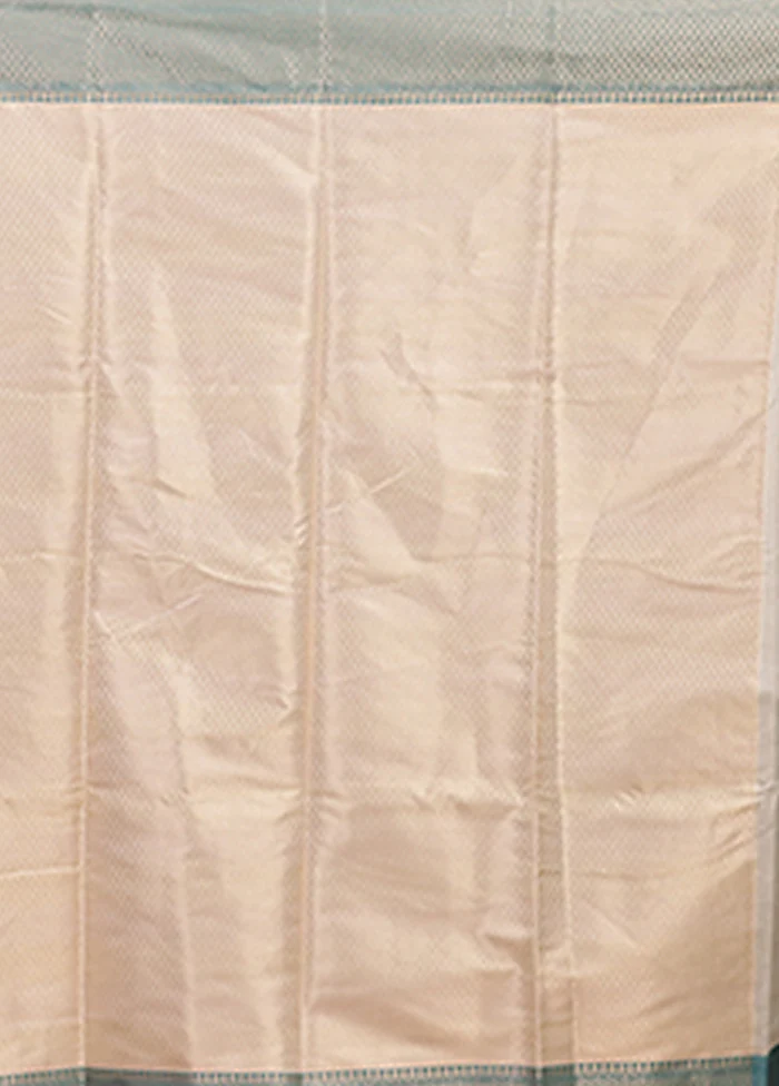 Cream Kora Silk Saree With Blouse Piece - Image 5
