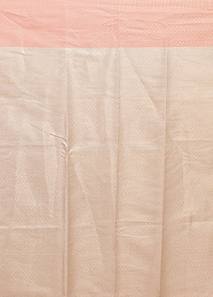 Cream Kora Silk Saree With Blouse Piece - Image 5