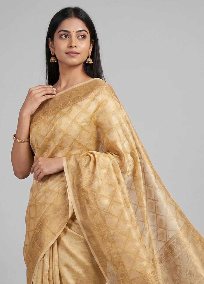Cream Kora Silk Saree With Blouse Piece - Image 2