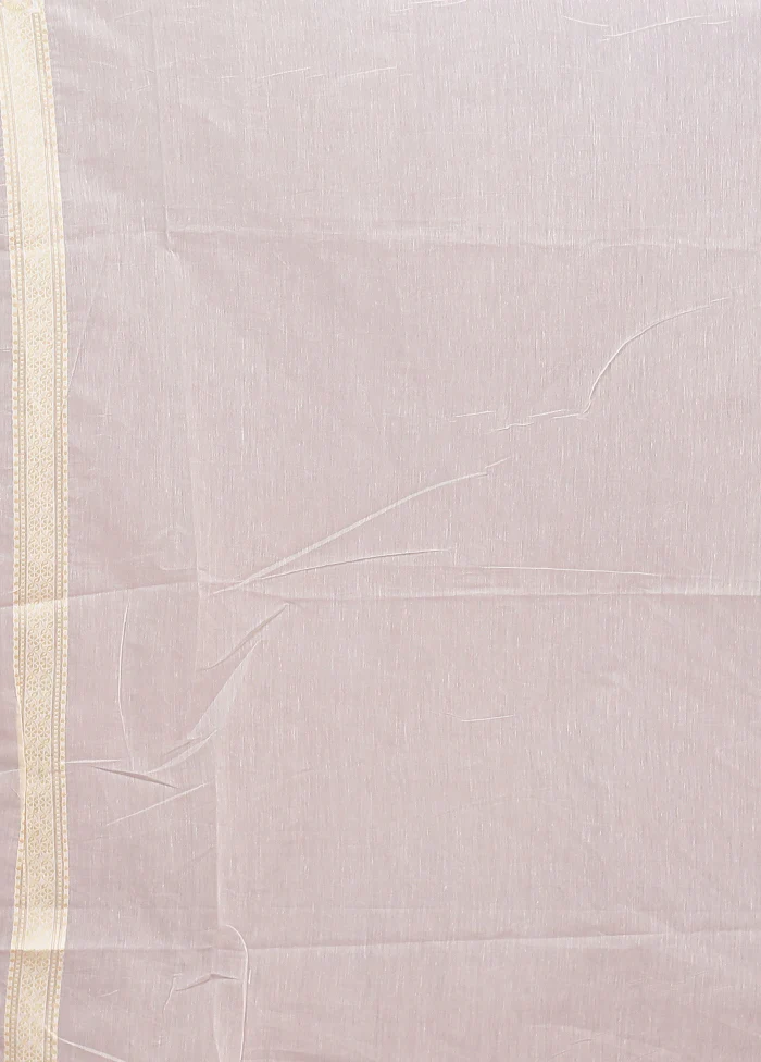 Cream Kora Silk Saree With Blouse Piece - Image 5