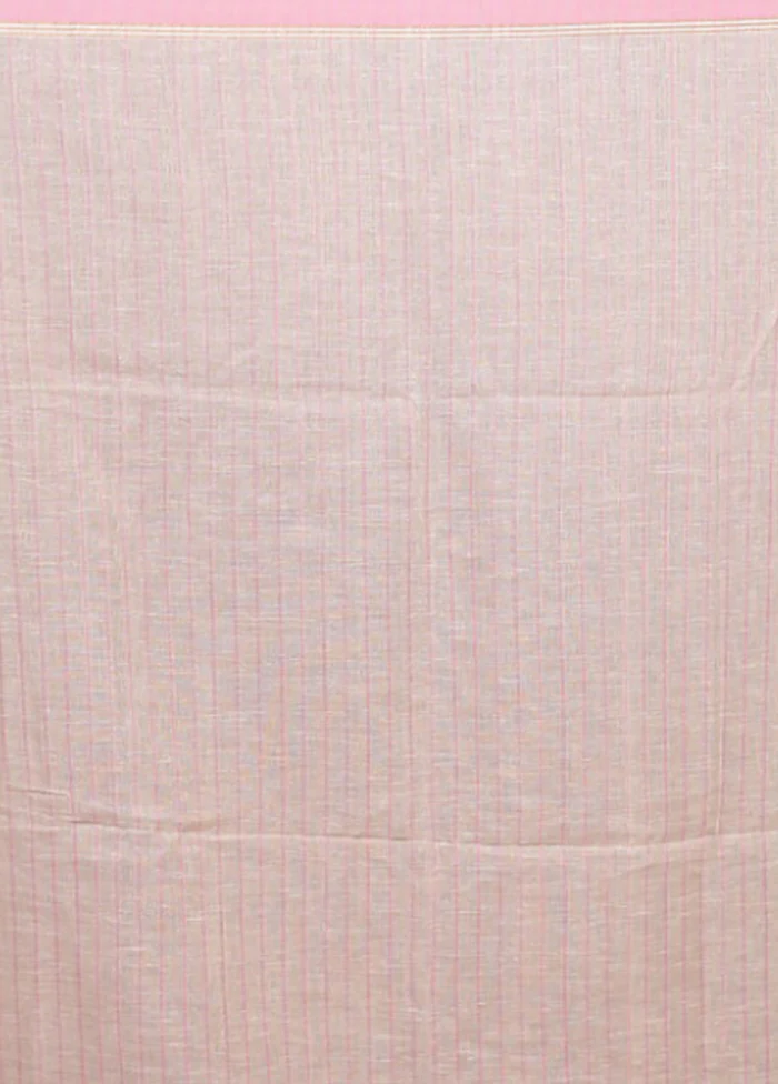 Cream Linen Silk Saree With Blouse Piece - Image 5