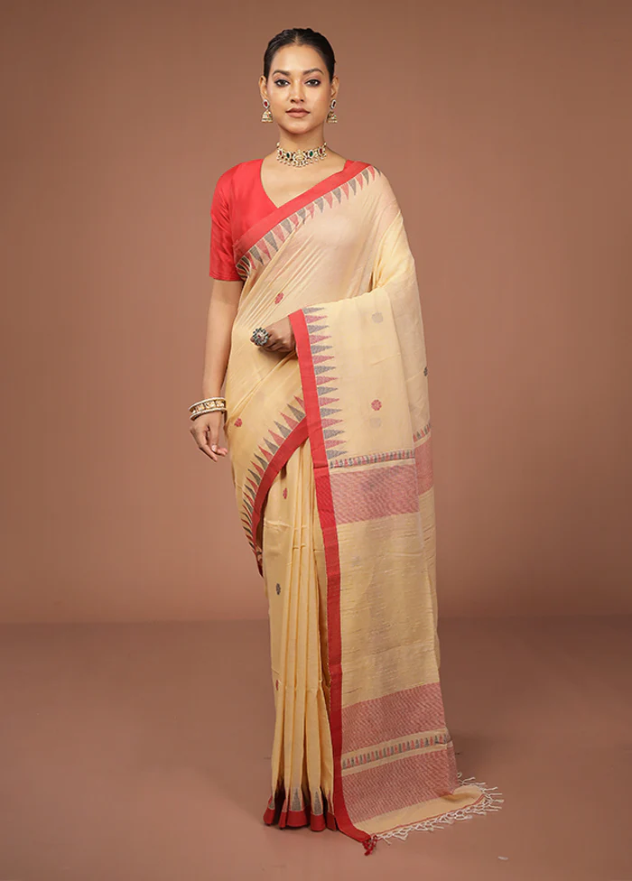 Cream Matka Silk Saree With Blouse Piece - Image 2