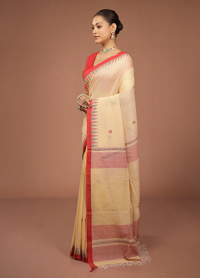 Cream Matka Silk Saree With Blouse Piece - Image 4
