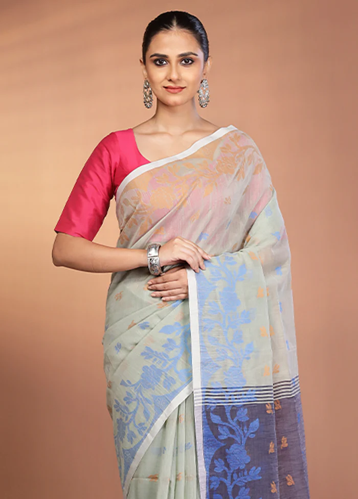 Cream Matka Silk Saree With Blouse Piece