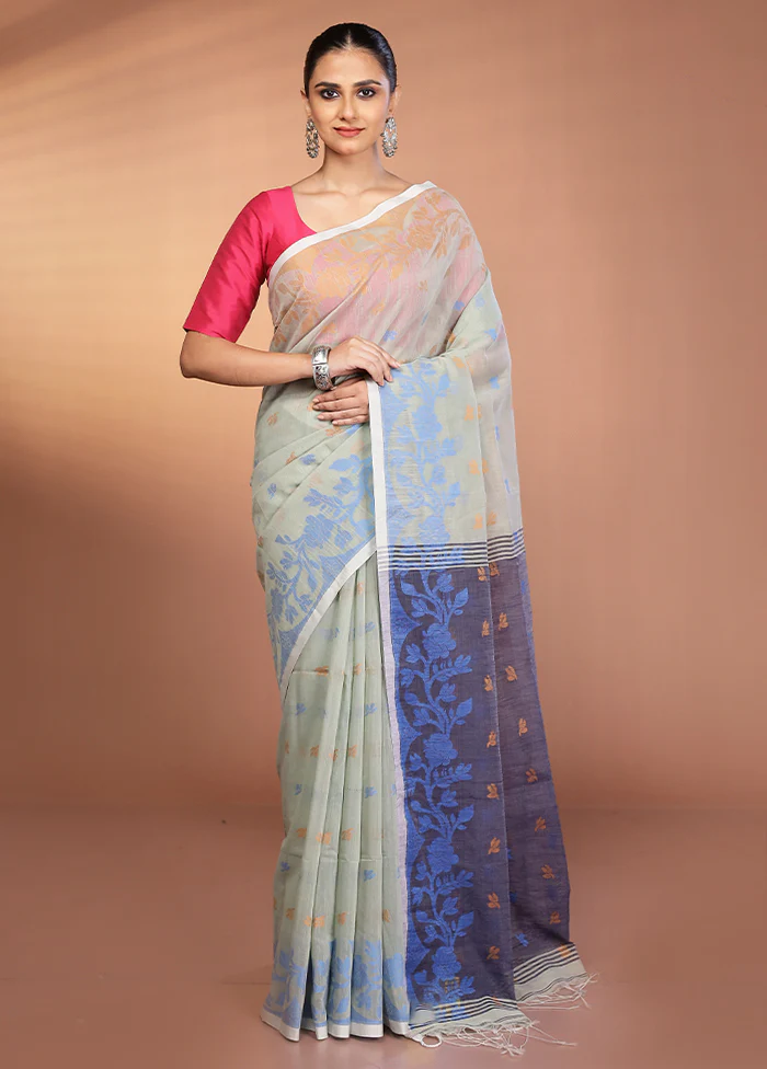 Cream Matka Silk Saree With Blouse Piece - Image 2