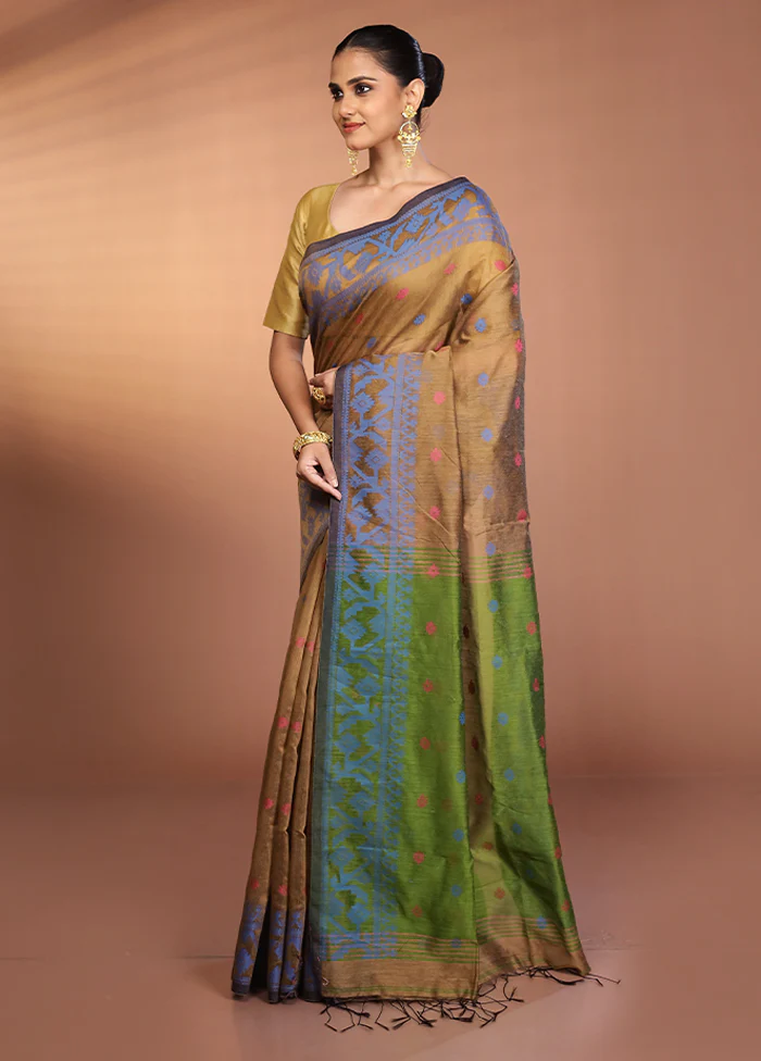 Cream Matka Silk Saree With Blouse Piece - Image 4