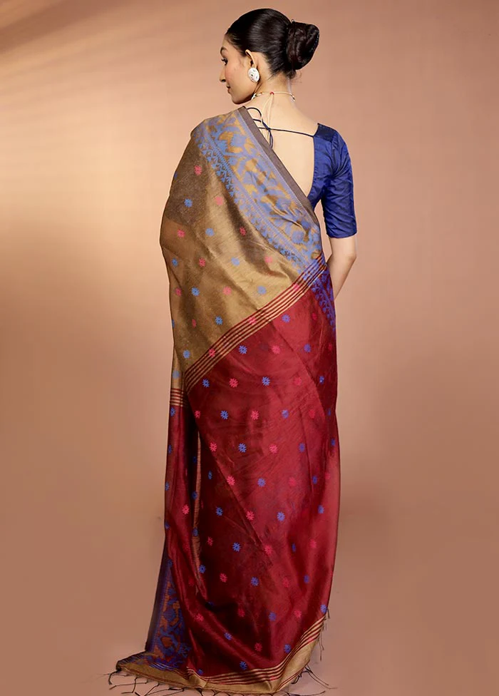 Cream Matka Silk Saree With Blouse Piece - Image 3