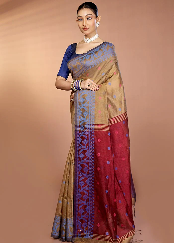 Cream Matka Silk Saree With Blouse Piece - Image 4