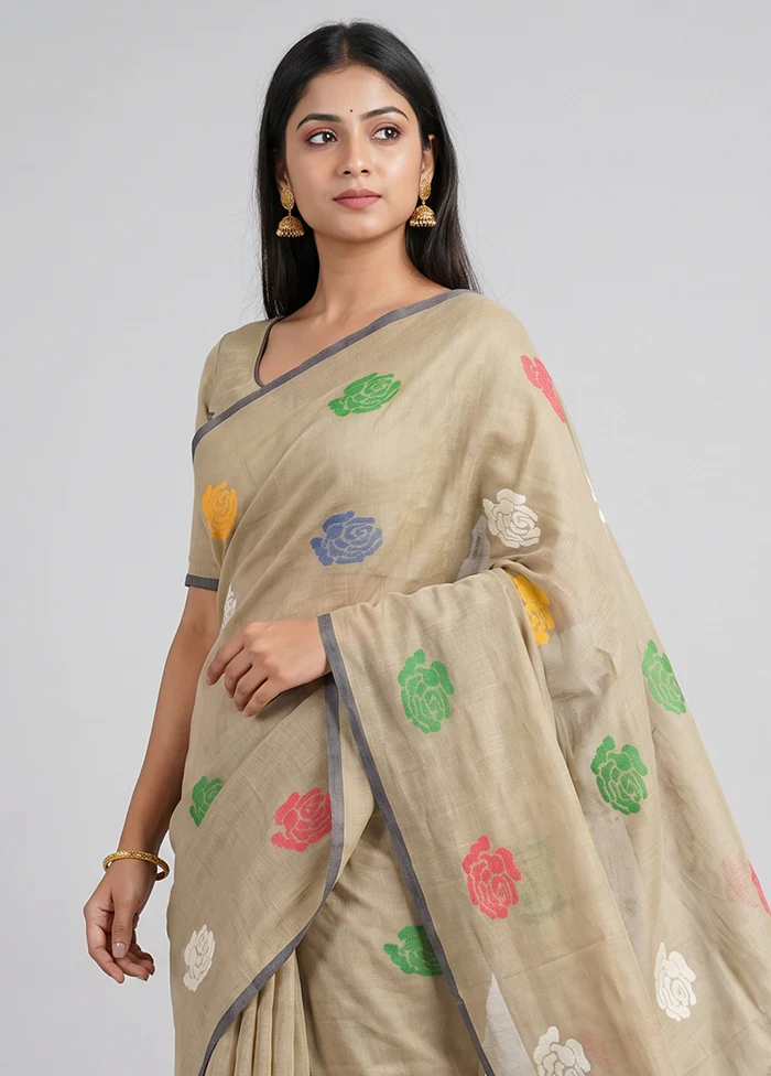 Cream Matka Silk Saree With Blouse Piece - Image 2